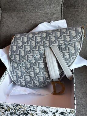 Dior Gray Oblique Saddle Crossbody with Gold 'D' Charm